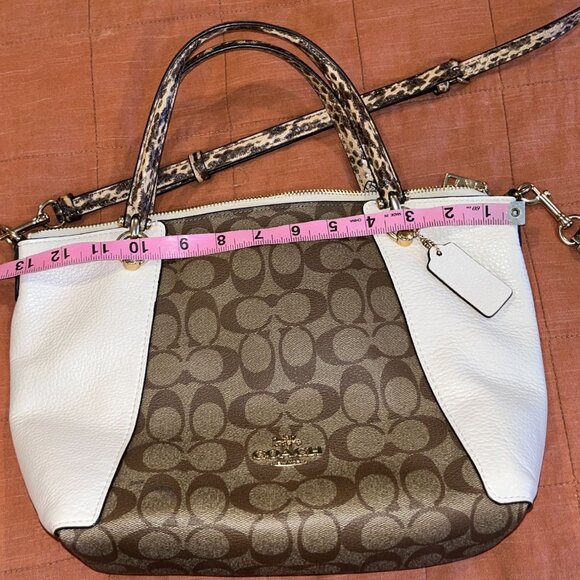 Coach Brown & White Signature Canvas & Leather Mini Tote Crossbody Bag With Adju - Picture 14 of 16